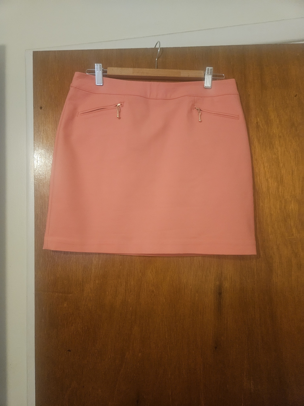 H&M Coral Mini Skirt with Gold Zip Accents